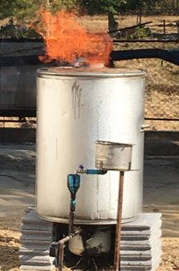 A 200 litre pyrolysis vertical drum kiln.