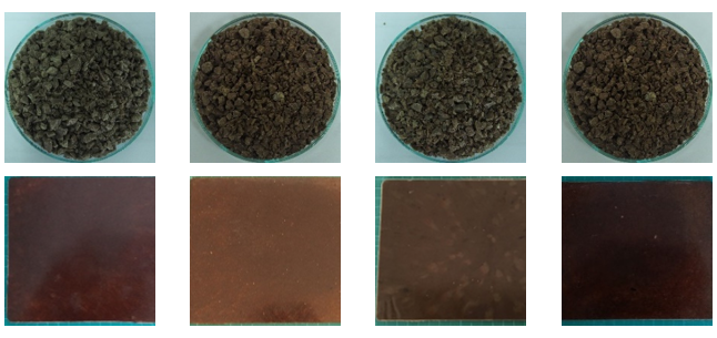 Physical appearance of polymer composites. (A) 90TPSGS/10WH+5PLL, (B) 90TPSGS/10P+5PLL, (C) 90TPSGS/10WHP+5PLL and (D) 80TPSGS/20WHP+5PLL