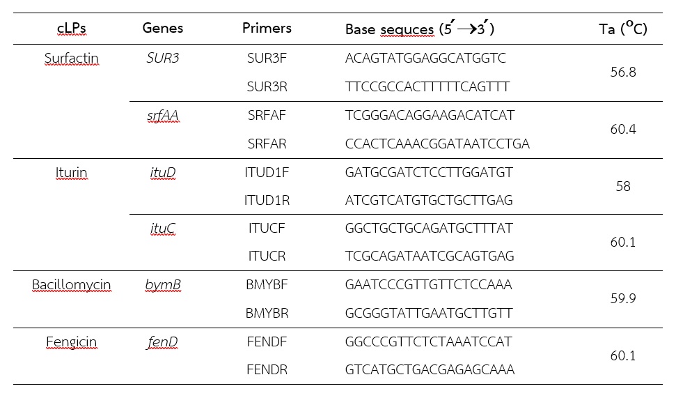 Table 1 Specific primers for cyclic lipopeptides (cLPs) production