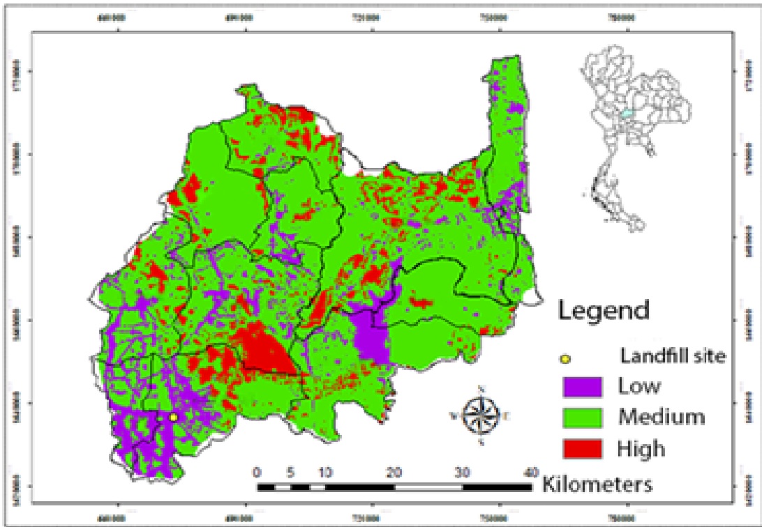 Figure 7  Suitability level of sanitary landfill sites in Lop Buri province
