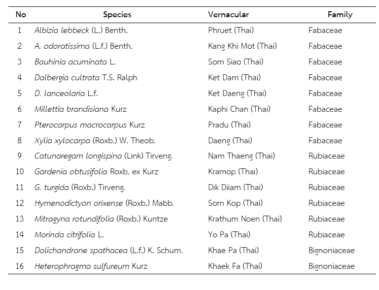 Table 1   List of tree species found in Ban Hadpudai Community Forest