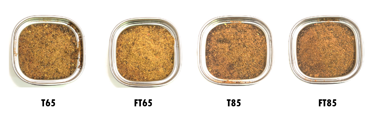 Figure 1  Dried Kradang mushroom chili pastes prepared by different drying methods